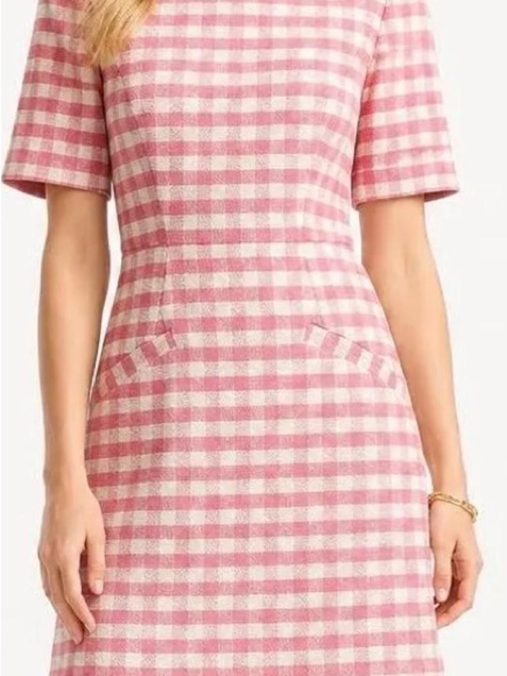 J. Crew Pink and Cream Gingham Two-Piece Skirt Suit